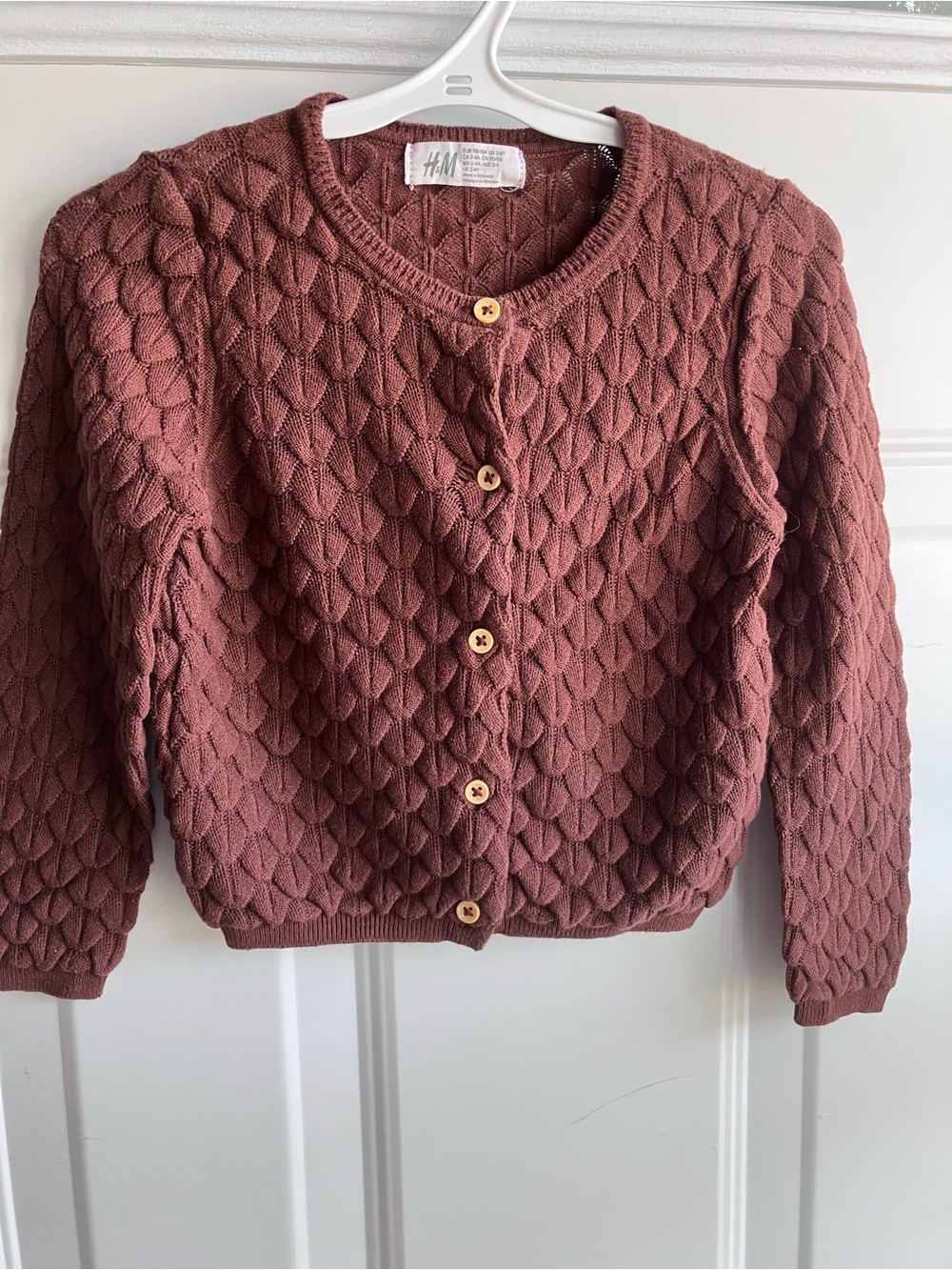 H&M brown scalloped knit cardigan 3T 4T